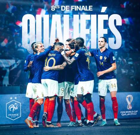 La FFF festeggia la nazionale francese qualificata con un turno di anticipo agli ottavi di finale della coppa del mondo di Qatar 2022